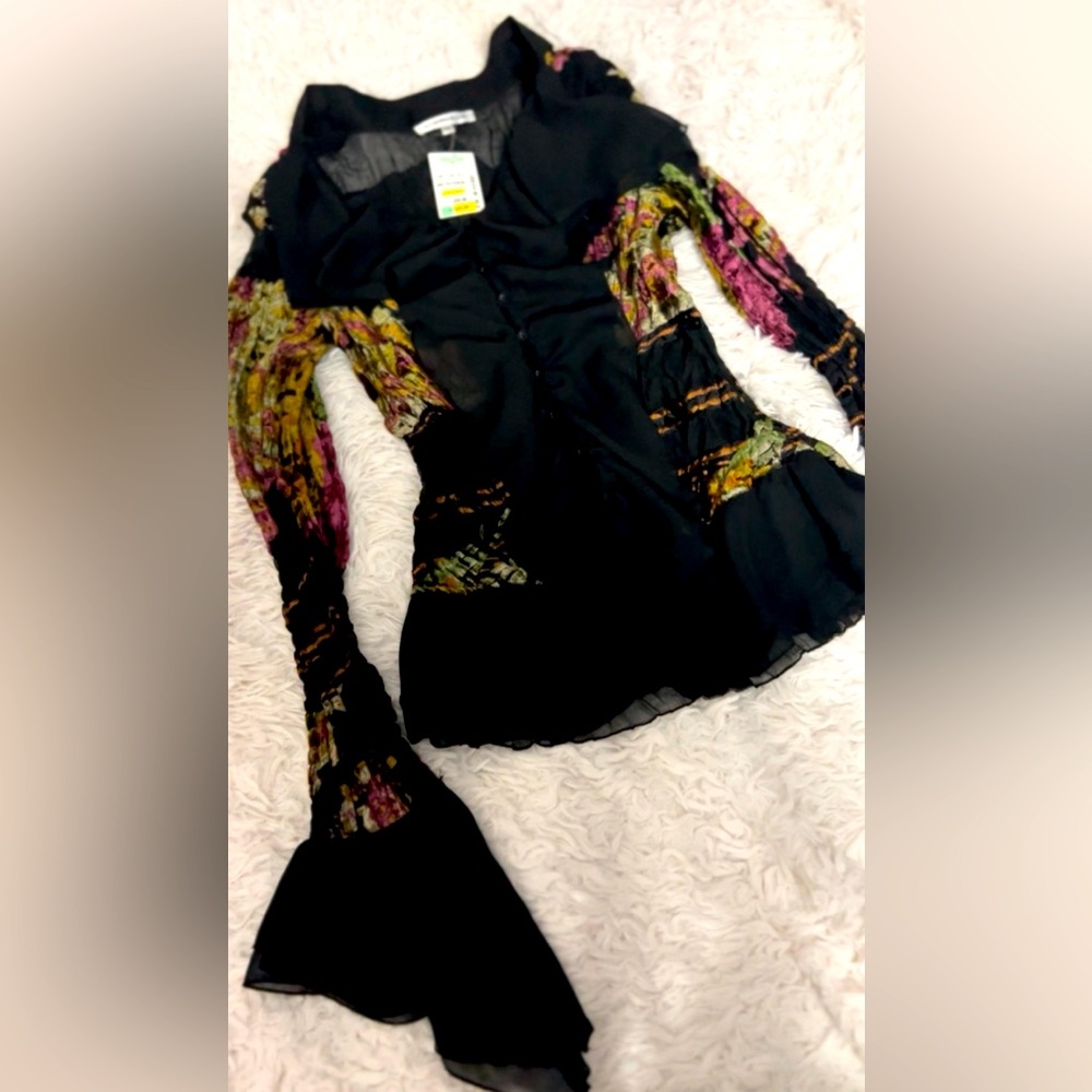 NWT Alexandra Rosati Vintage Burnout Ruffle Jacket With Button Fasten